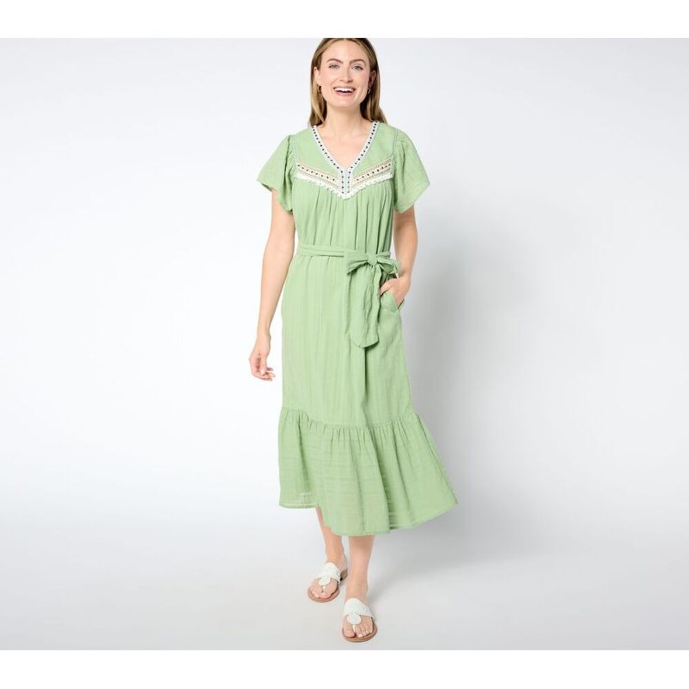 Studio Park Women's Petite Dress 1XP Embellished idi Green A648609